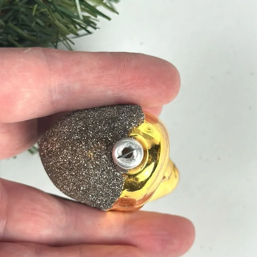 Blown Glass Christmas Ornament Shimmering Crescent Moon Face Gold  Germany Vtg